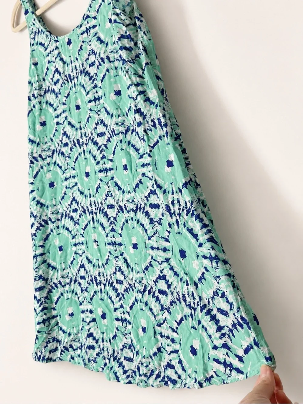 Tori Richard Honolulu Aqua Blue Abstract Print Rayon Swing Mini Dress Size 2